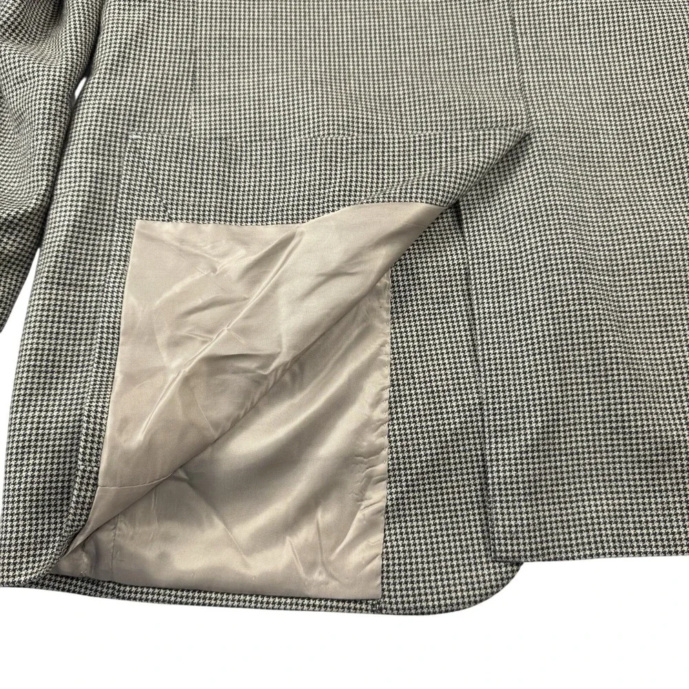 John W Nordstrom Houndstooth Mens Blazer Jacket Silk/Wool Size 44L Black/Tan USA
